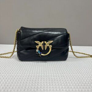 Pinko Quilted Rhinestone-Embellished Bird Bag